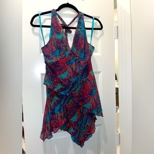 BCBG 💯 % Silk Halter with handkerchief hem and side zip